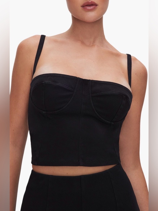Good American Tops - Good American Sculpt Bustier Stretch Denim Crop Top